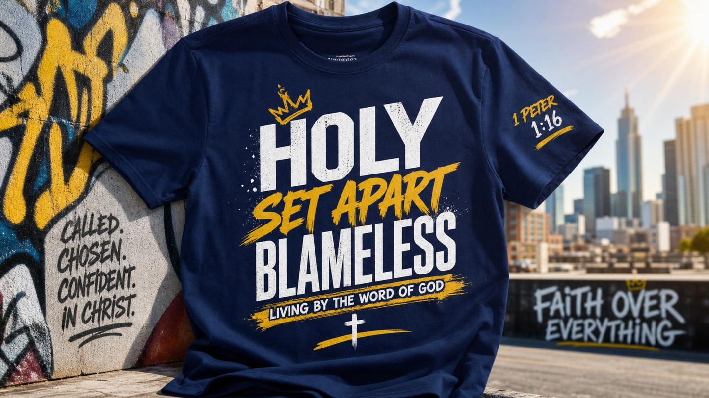 The Grace Brand Tee — "Holy. Set Apart. Blameless. Living By The Word of God." — 1 Peter 1:16